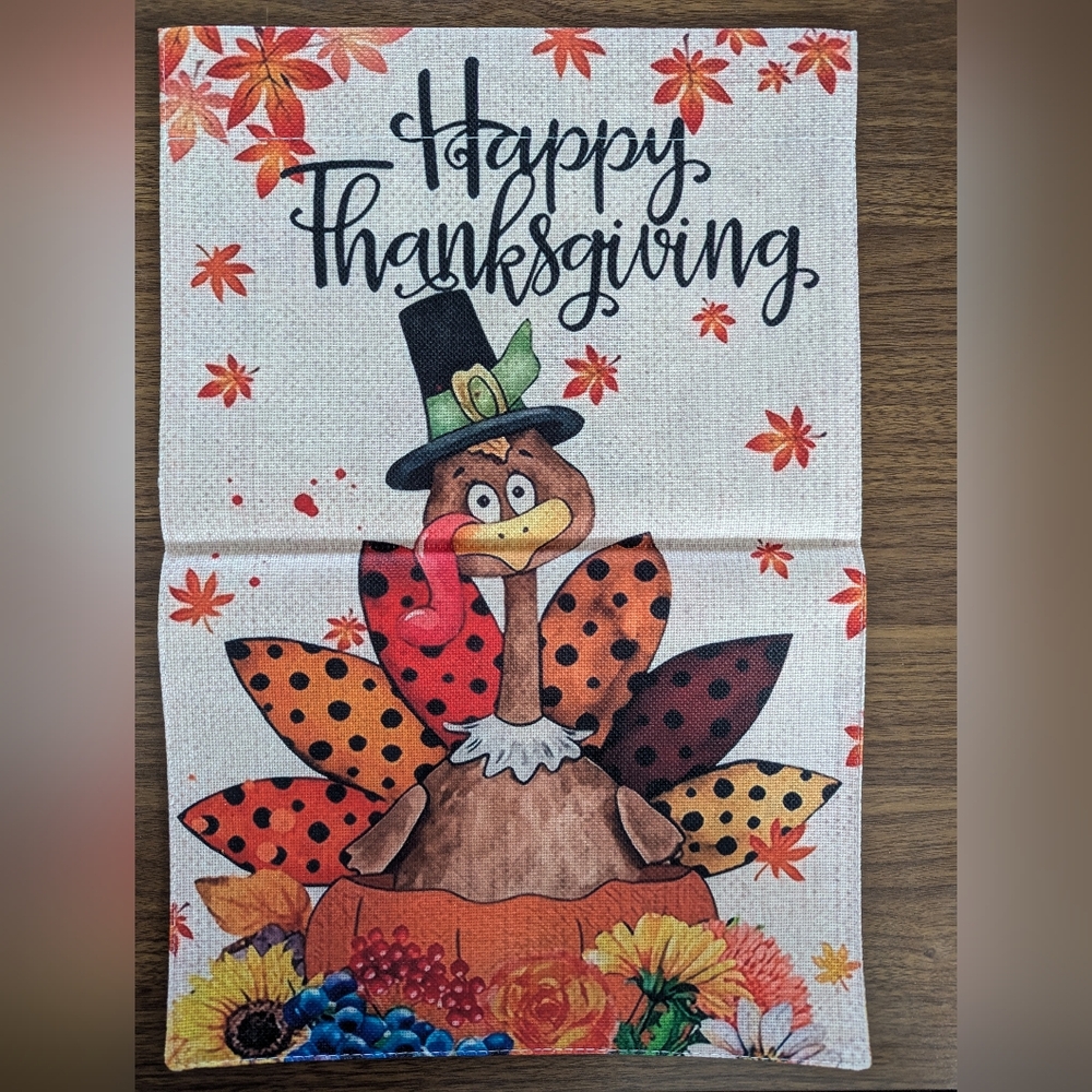 Happy Thanksgiving Turkey Garden Flag Double Sided 2 For 12
